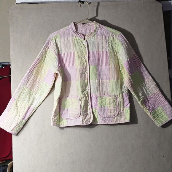 Handmade Quilted Patchwork Feeding Jacket Women's Size Medium Pink Pastel Green - Picture 2 of 16